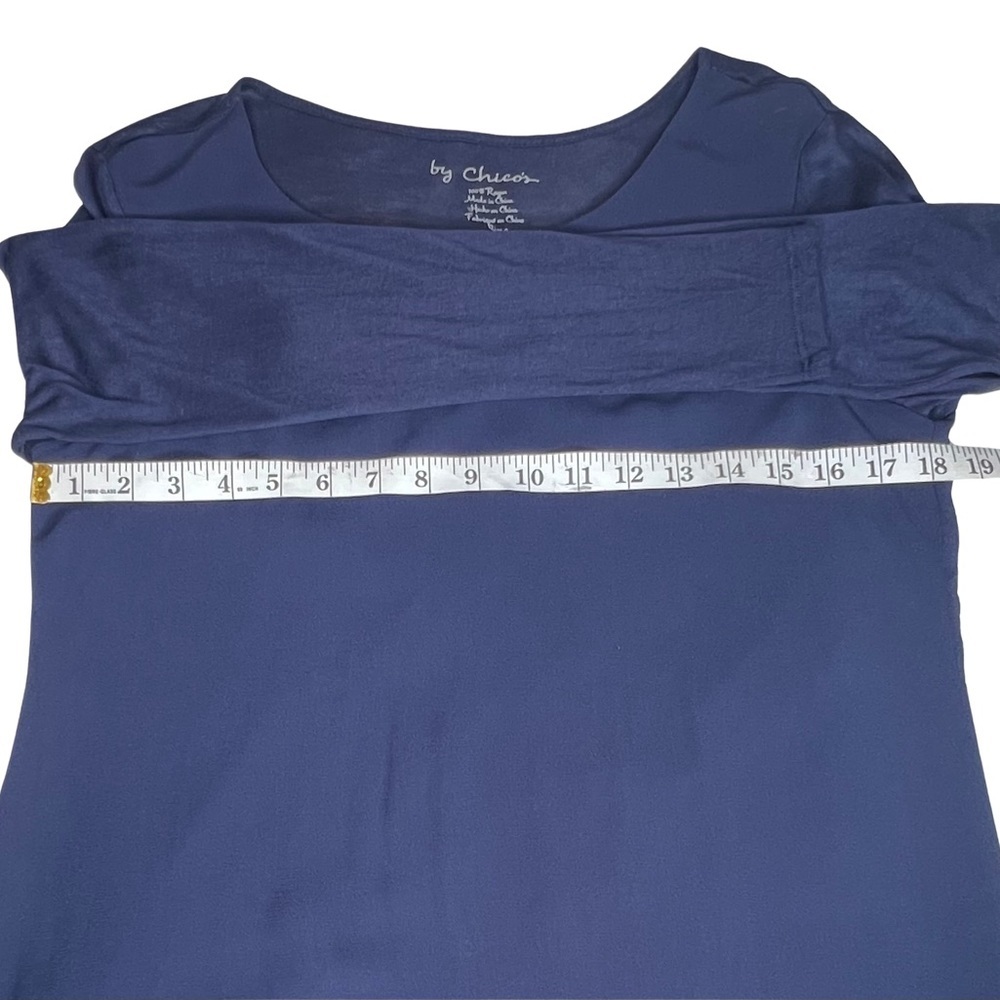Chico’s Knit Woven Tunic Long Sleeve Asymmetrical Hem Navy Blue Small 570215863 - Picture 8 of 13